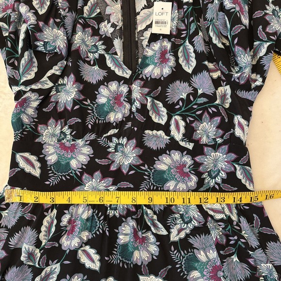 LOFT Women’s Floral Leaf Print Maxi Dress Sz 6 V-Neck Long Sleeve Slit Front NEW - Picture 3 of 10